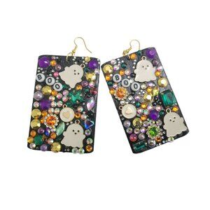 Halloween, Boo, Junk, Wood Statement Earrings Handmade